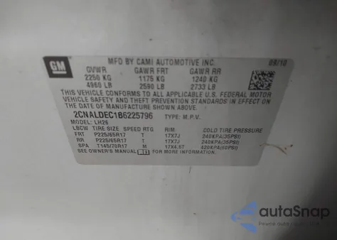 2011 Chevrolet Equinox 1Lt z USA, uszkodzony, nr VIN 2CNALDEC1B6225796